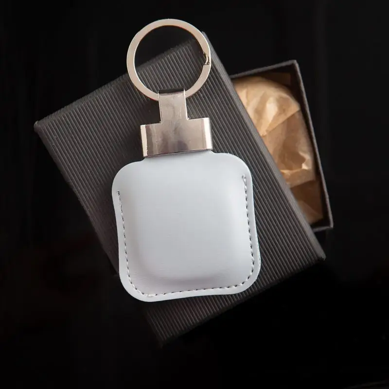 Porte-clés cuir gris compatible AirTag Apple – Volant 3 Ranches