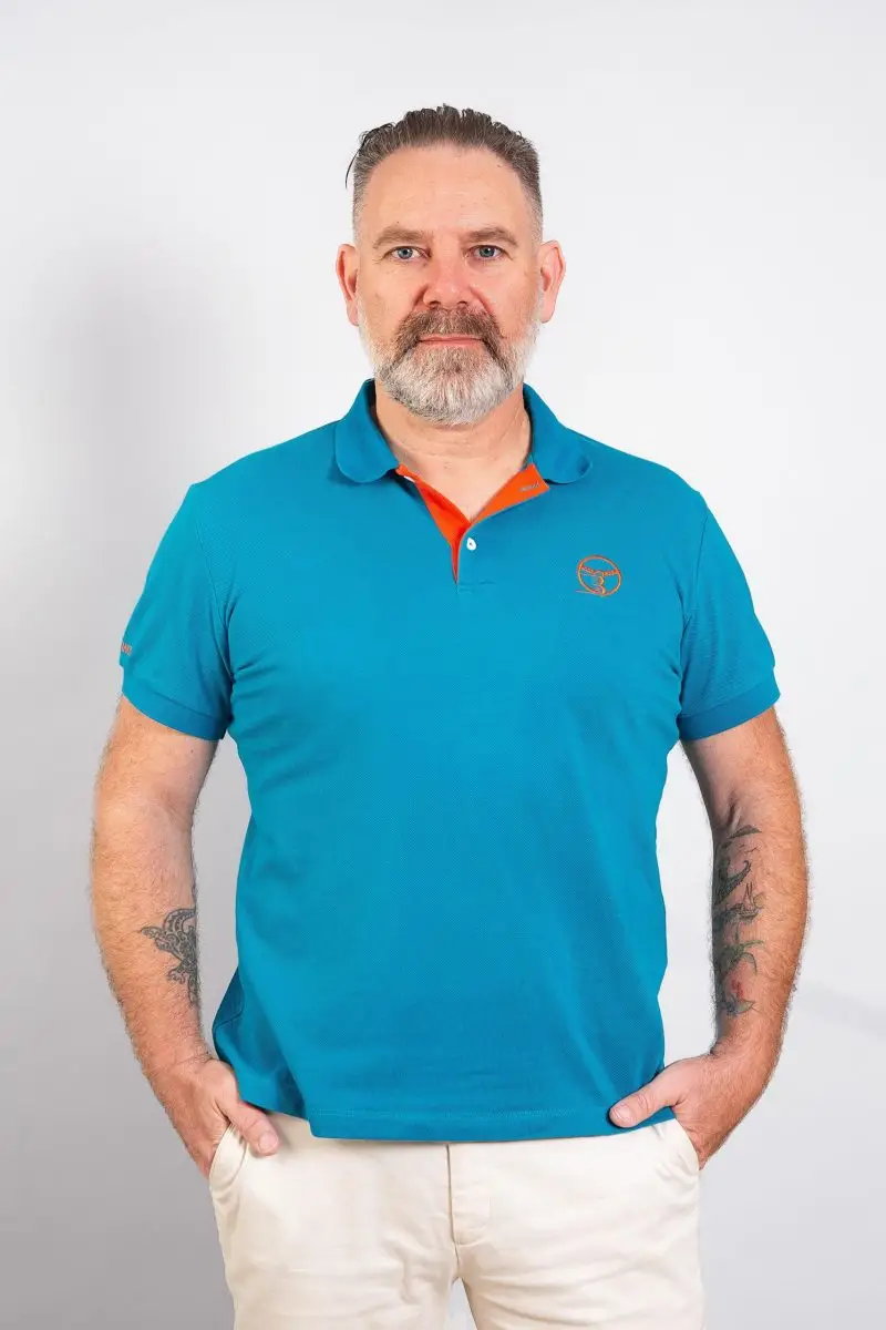 Polo Azure Inferno bleu turquoise homme – Volant 3 Ranches